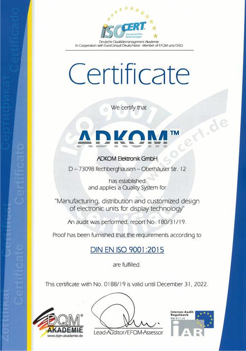 Recertification for DIN EN ISO 9001:2015